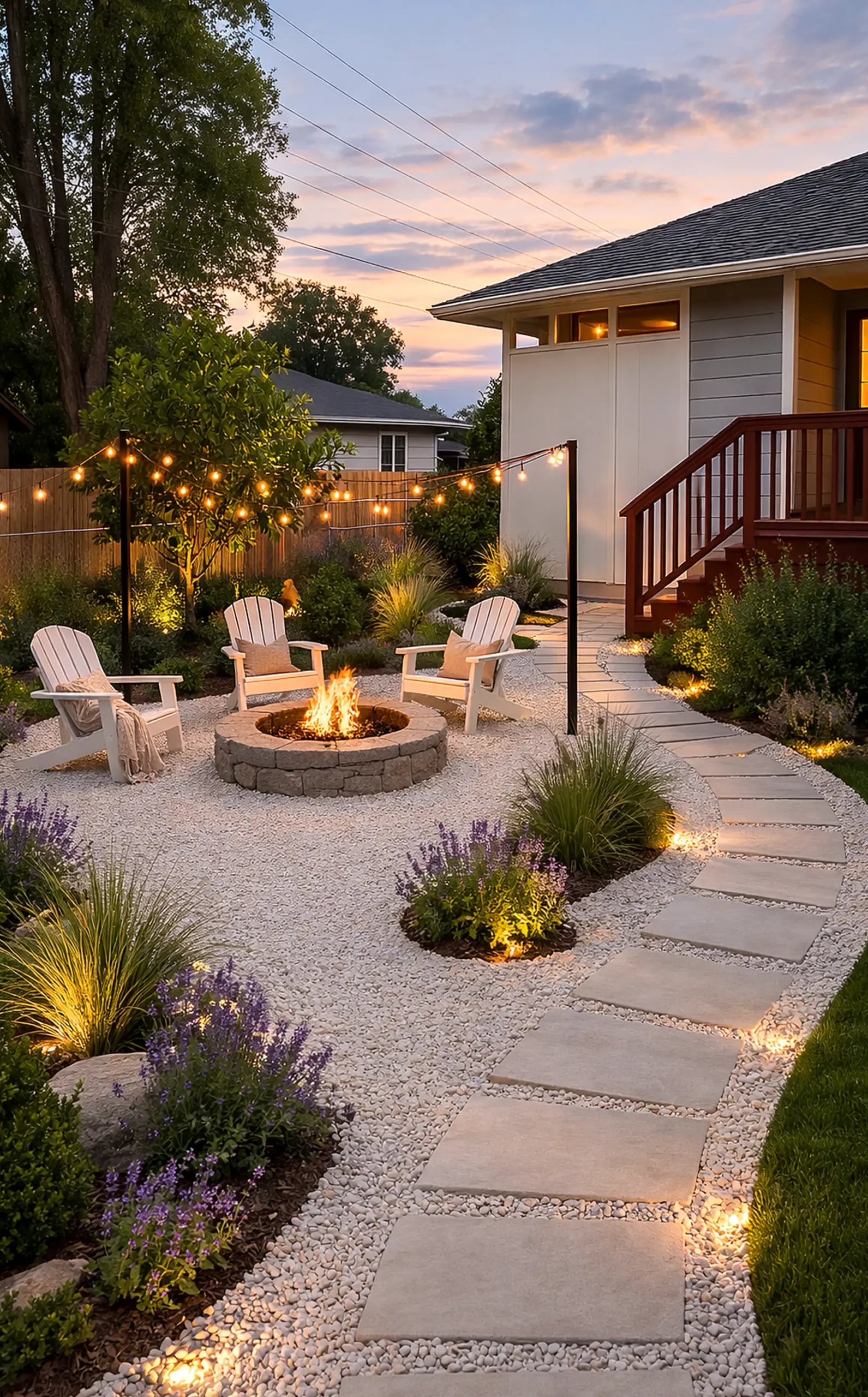 Calm stone terrace frames the table with softness, making the scene feel soft at the edges.