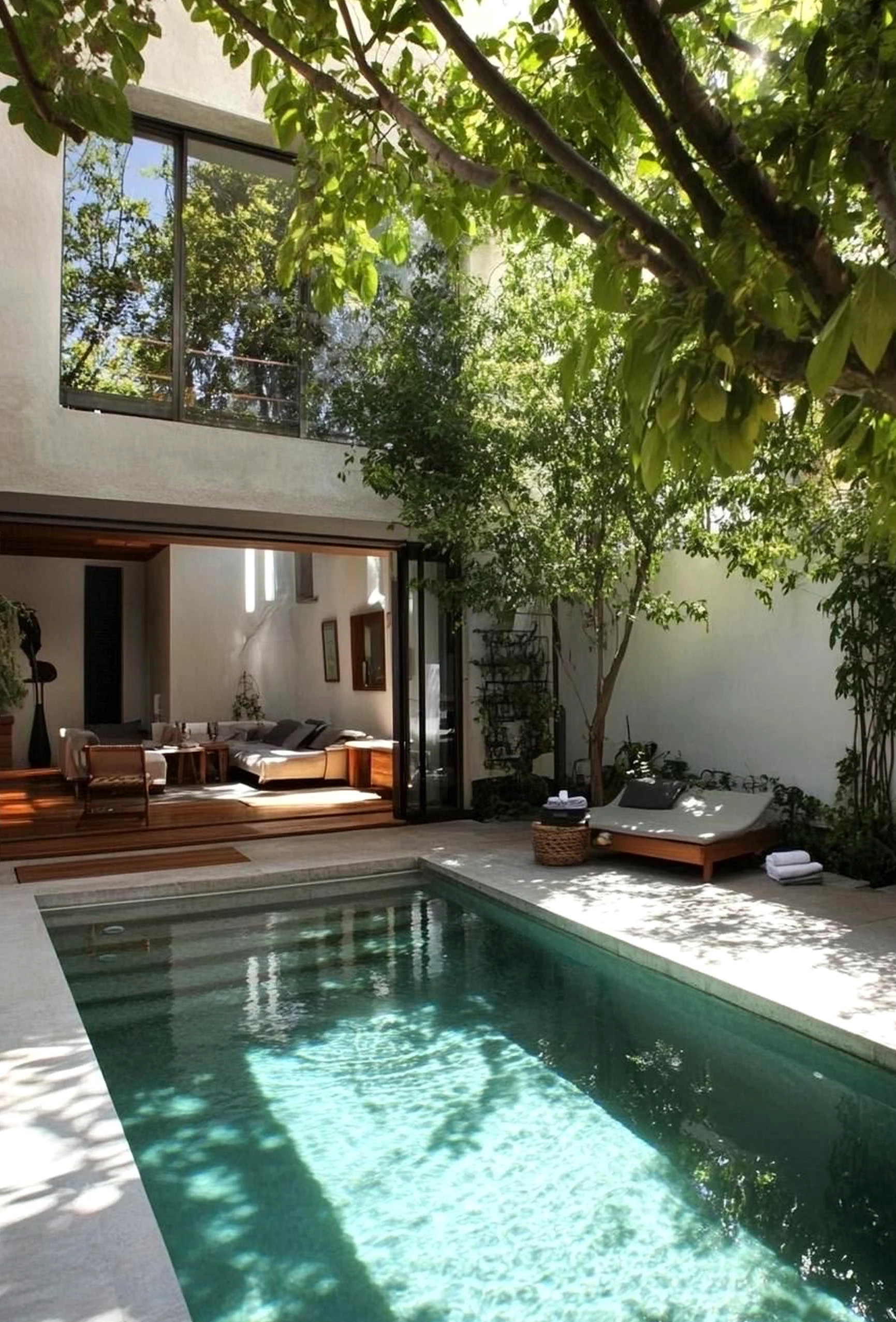 Relaxed patio corner supports the table through movement, leaving the space feeling open and lived-in.