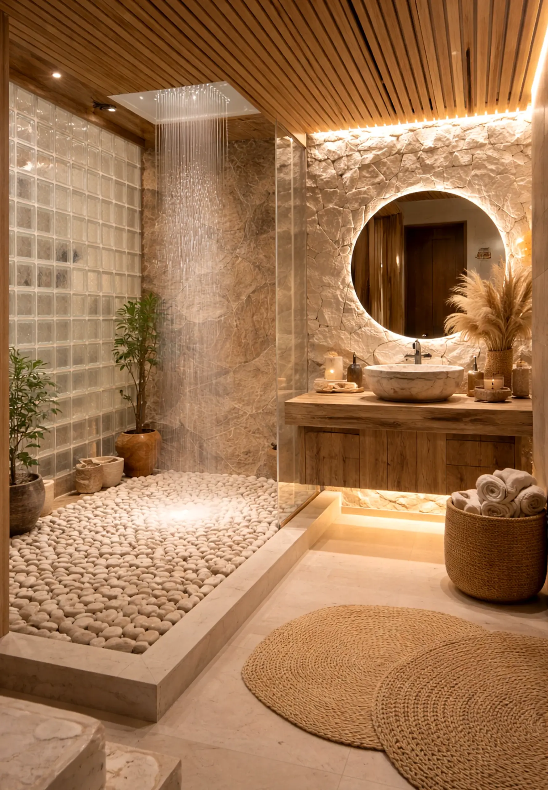 Textured arched doorway anchors the garden edge with clarity, giving the view a mood that feels easy to enjoy.