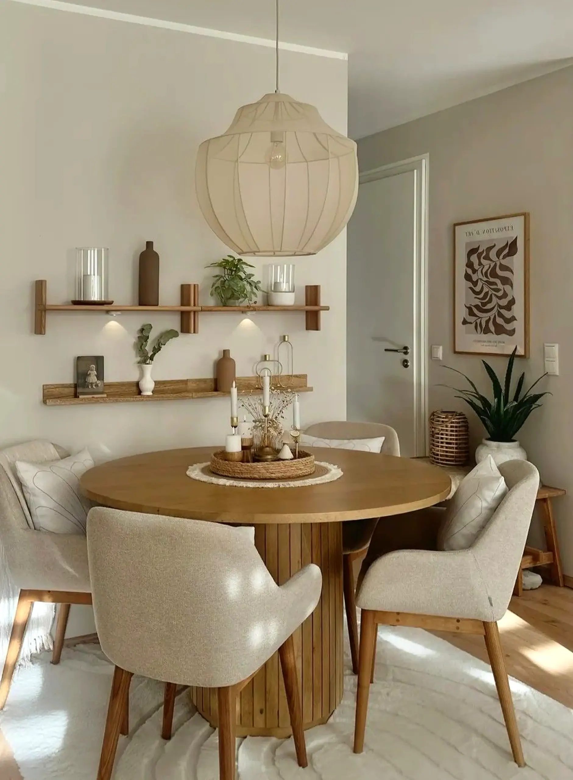 Calm storage corner introduces warmth into the sitting area, keeping the atmosphere quietly finished.