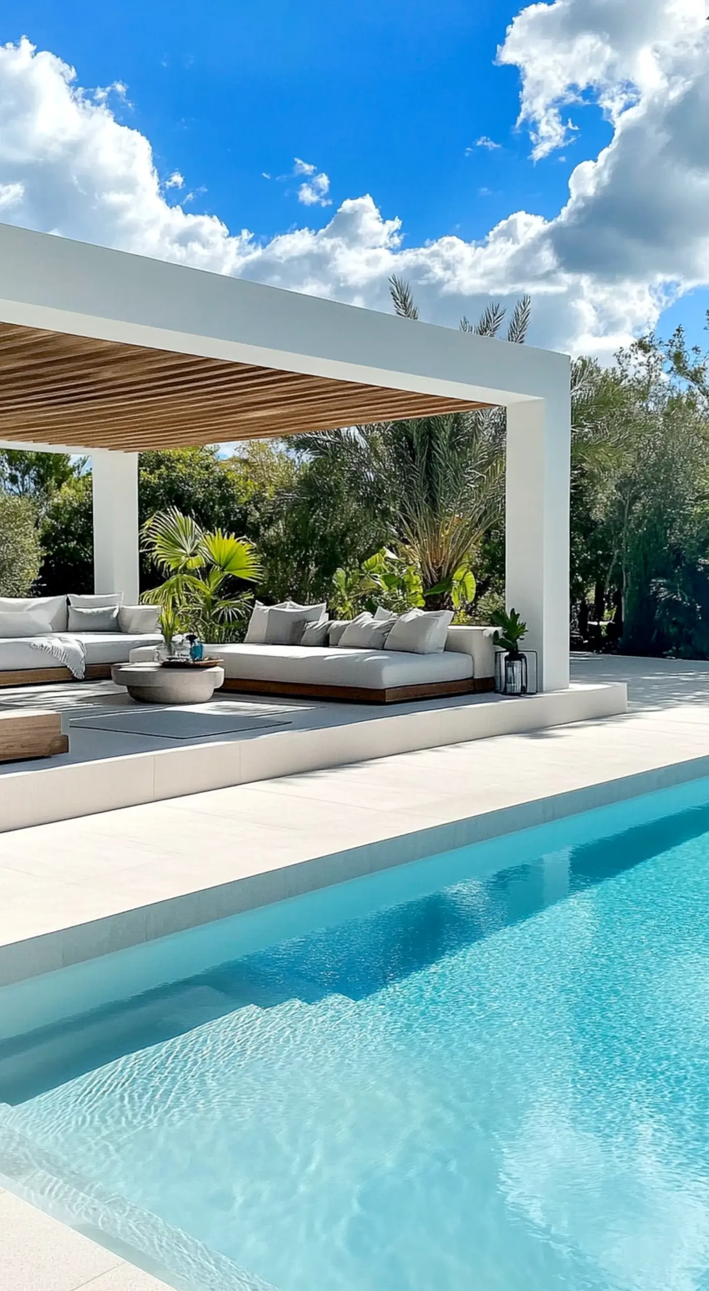 Compact tile detail gives the garden edge more comfort, so the whole view feels ready for quiet use.