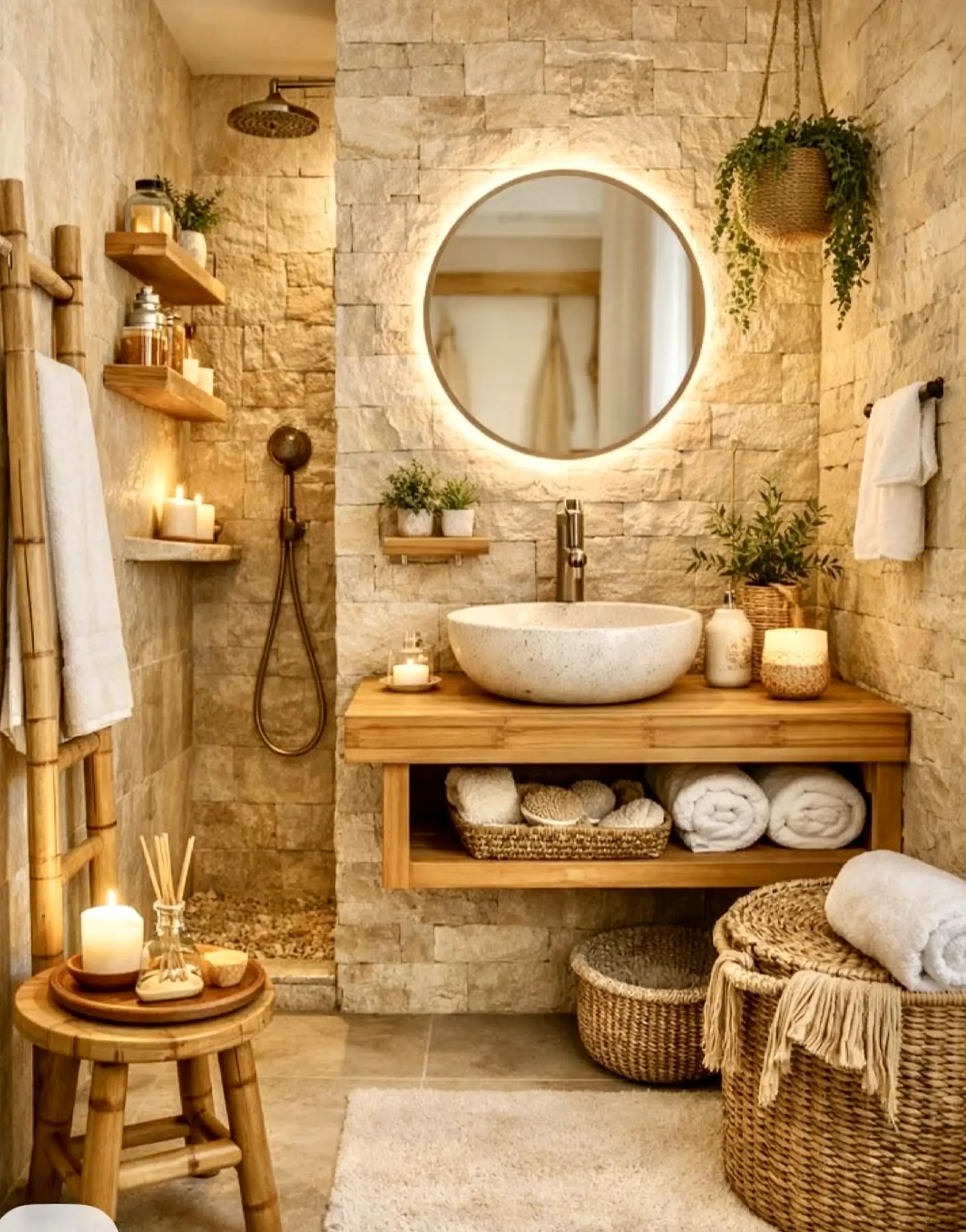 Refined stone terrace gives the arrangement more movement, so the whole view feels pleasantly composed.