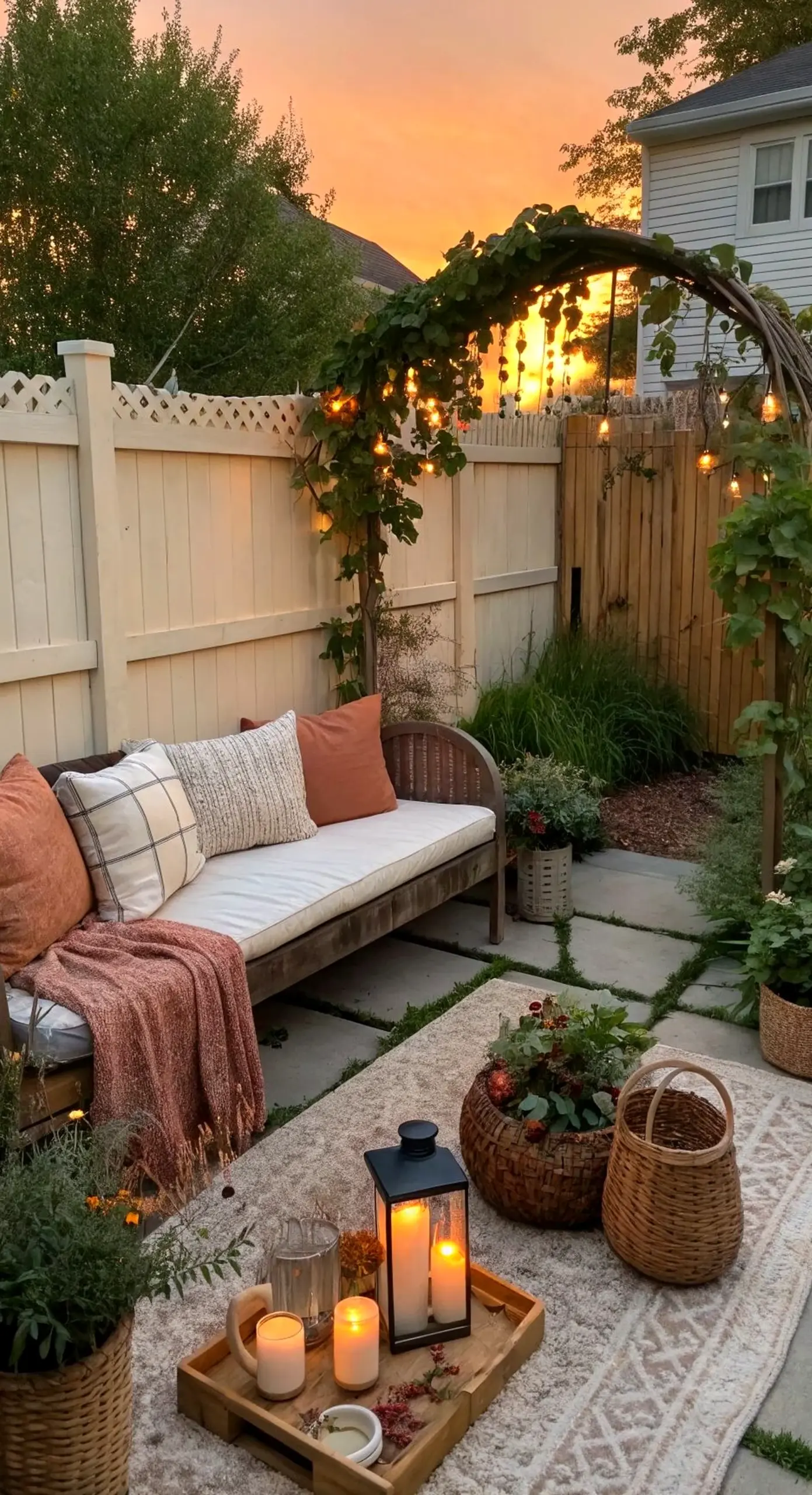 Polished linen bedding gives the sitting area more order, so the whole view feels settled and welcoming.