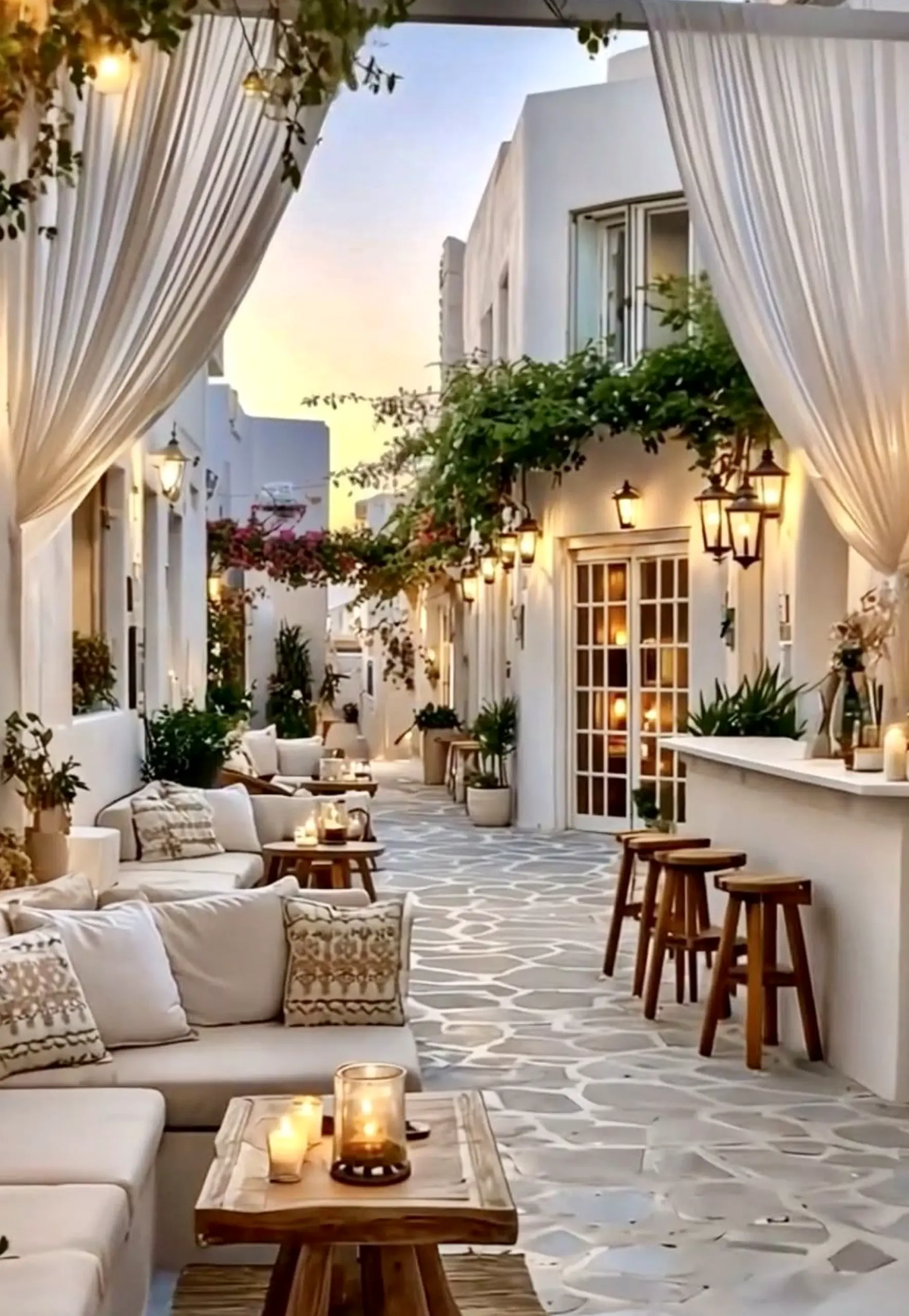 Inviting courtyard view brings personality to the room, creating a mood that feels bright but not busy.