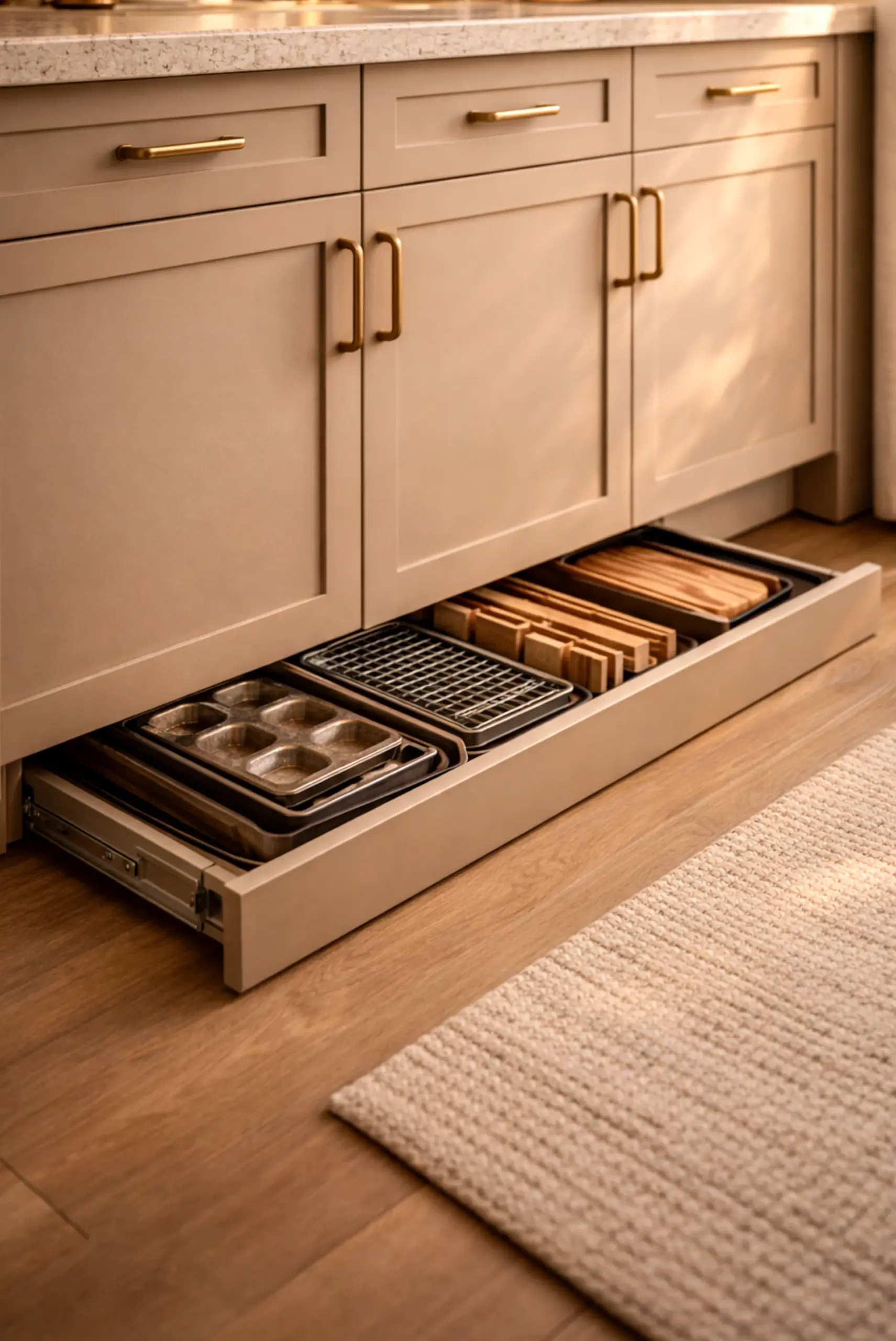 Luminous entry console draws attention to contrast while the garden edge stays ready for quiet use.