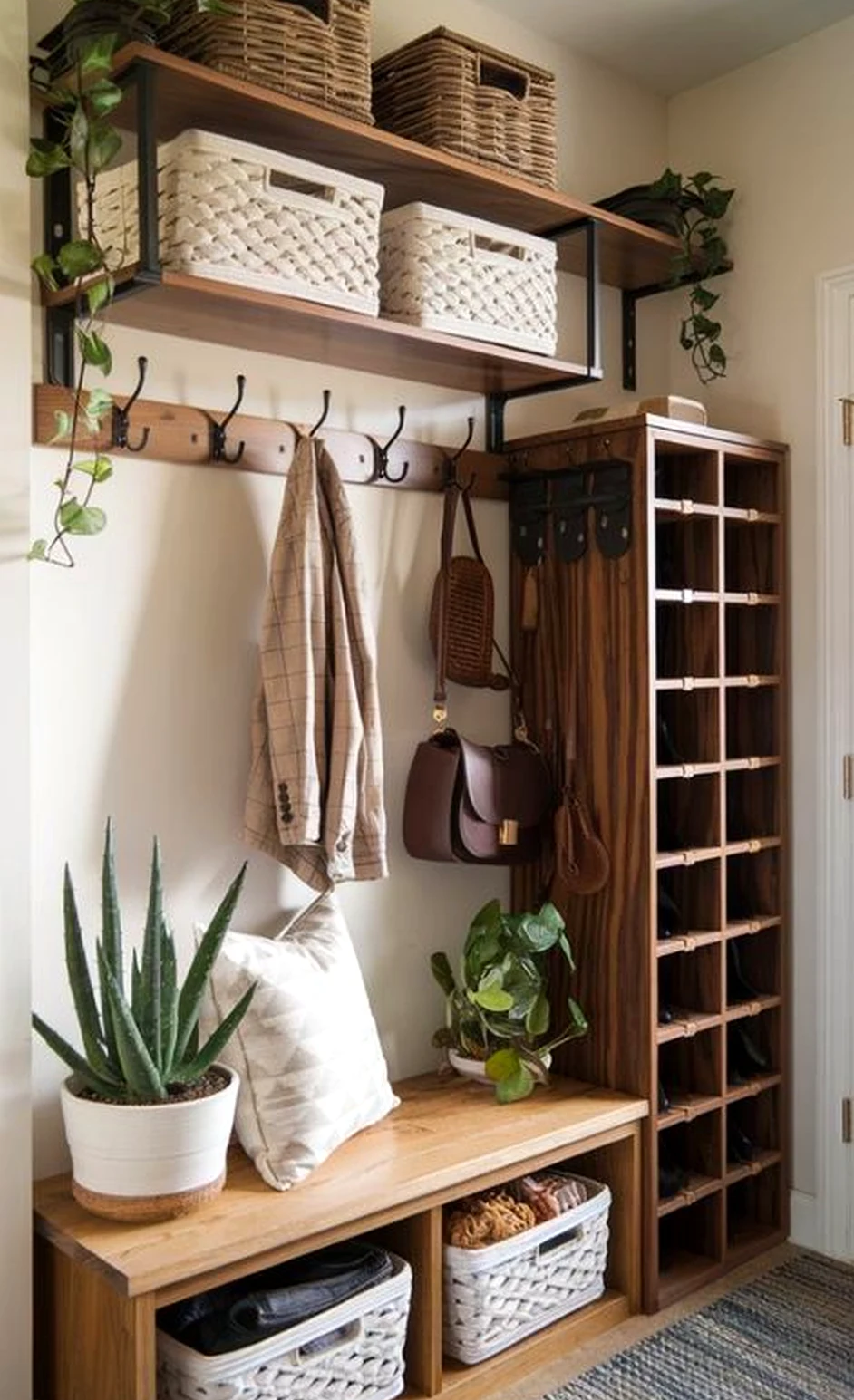 Earthy wall niche adds personality across the wall, giving the decor a finish that feels warm without clutter.