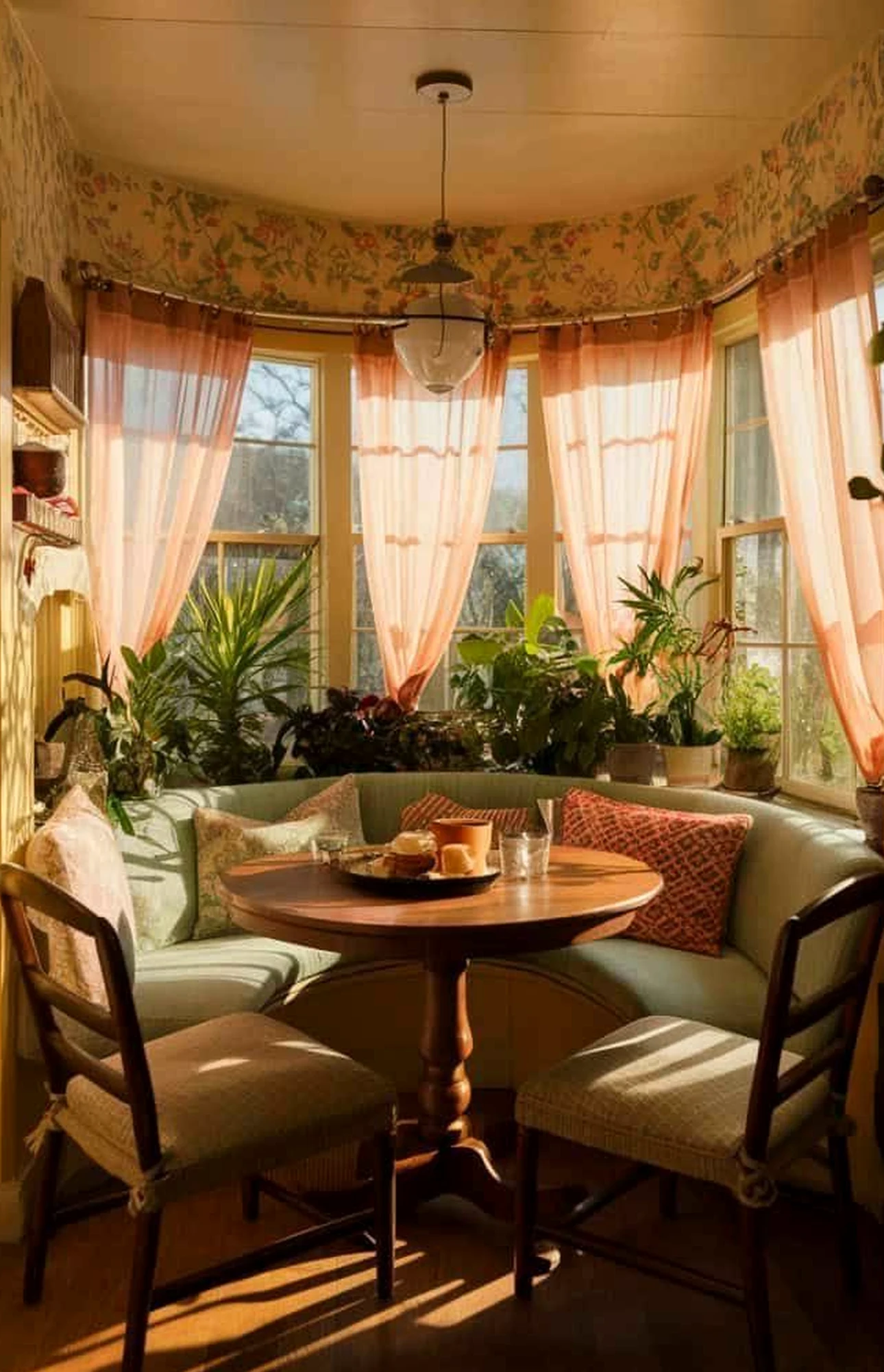 Luminous lamp detail draws attention to freshness while the room stays pleasantly composed.