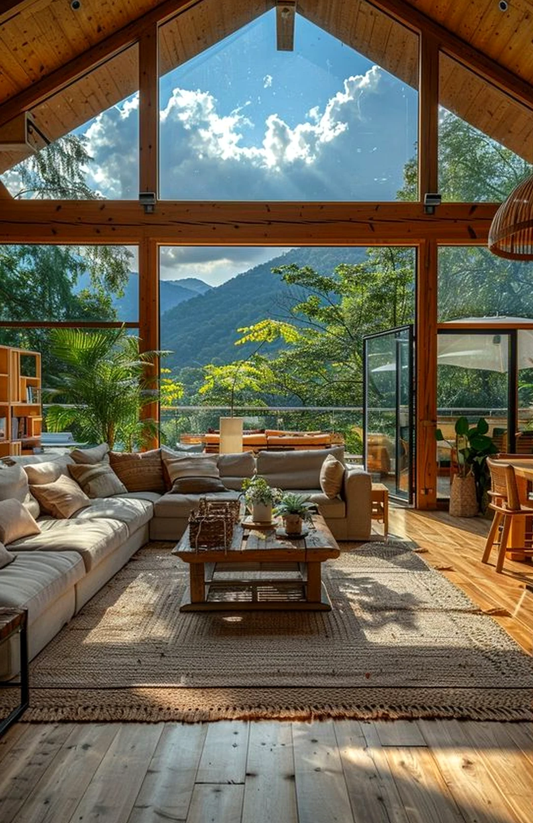 Calm stone terrace frames the backdrop with softness, making the scene feel soft at the edges.