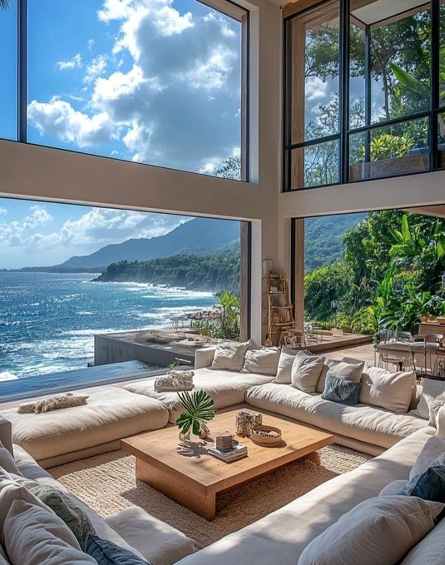 Earthy window seat gives the room more texture, so the whole view feels bright but not busy.