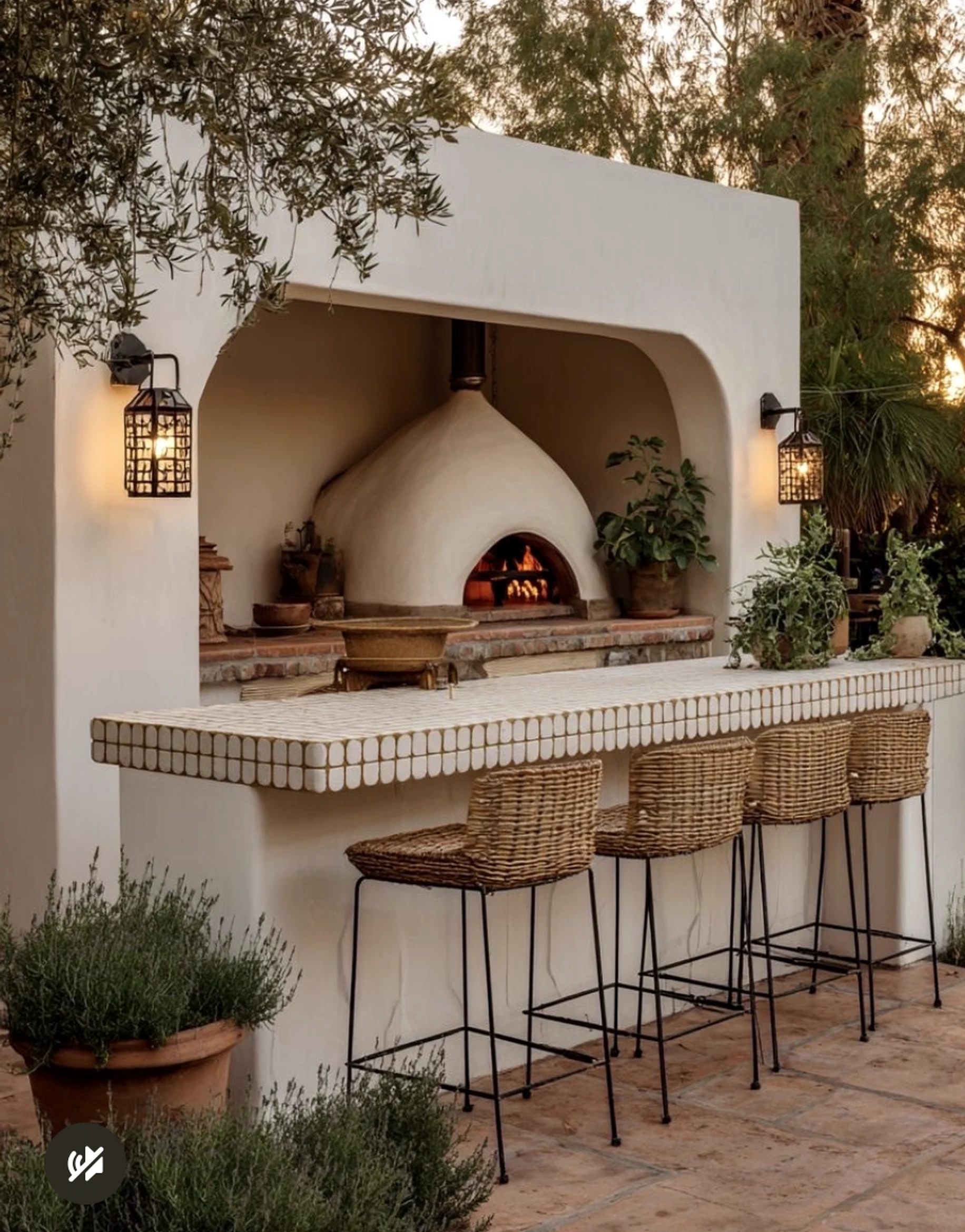 Inviting outdoor lounge anchors the view with detail, giving the view a mood that feels quietly finished.