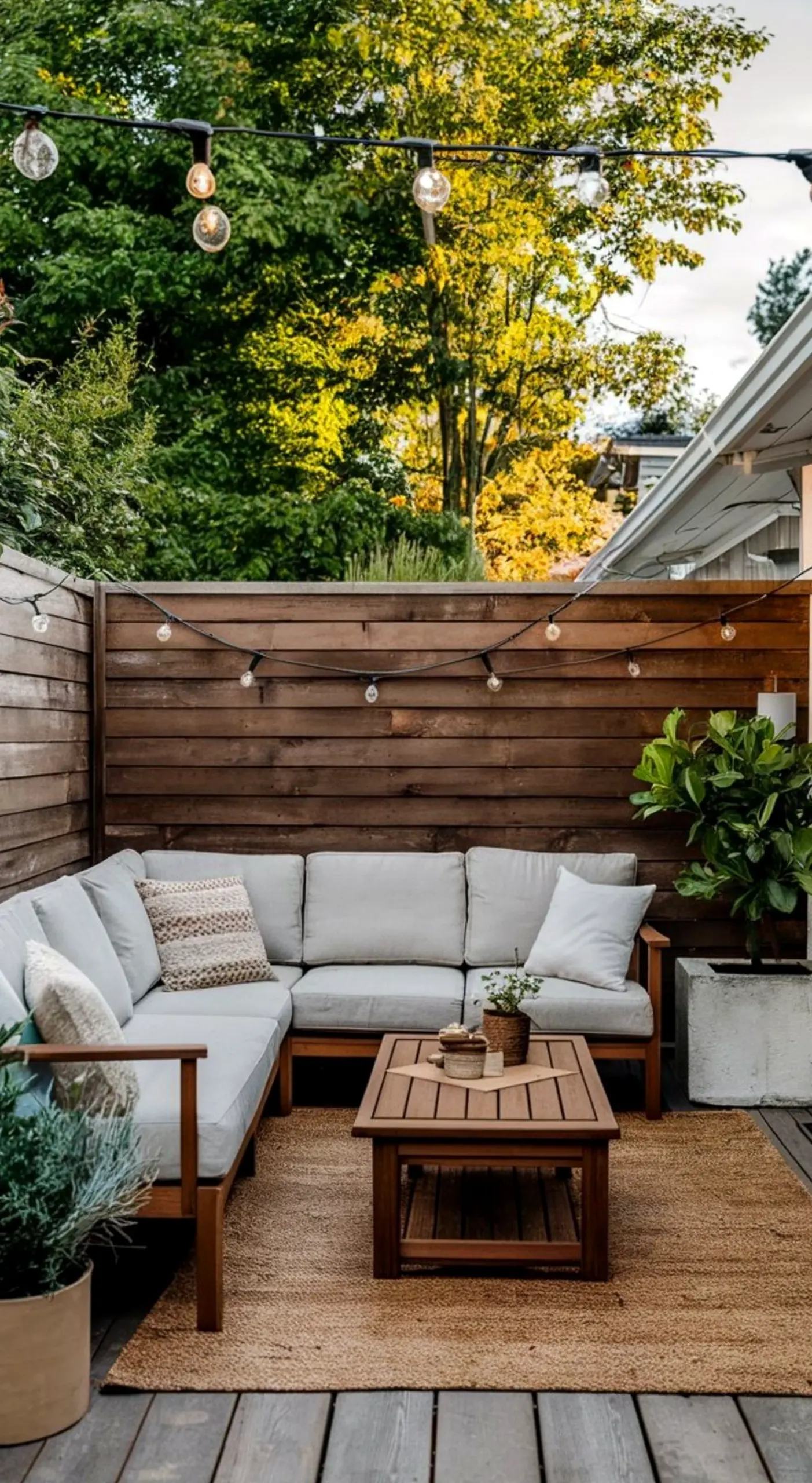 Layered garden seating gives the sitting area more warmth, so the whole view feels personal and relaxed.