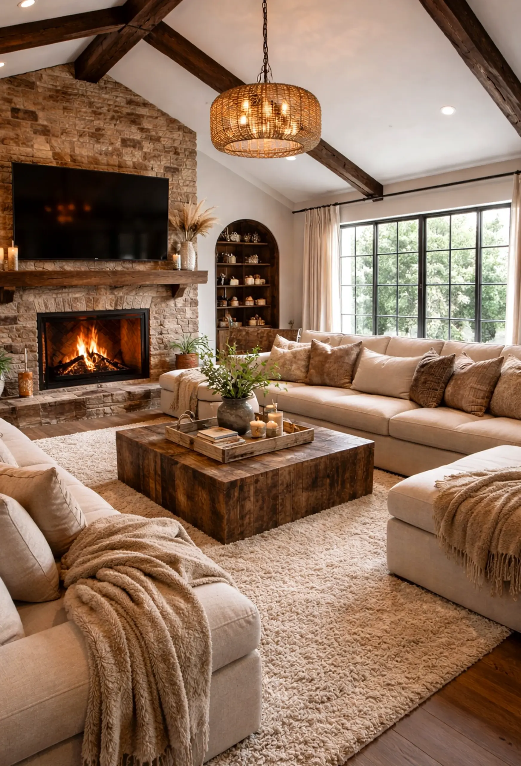 Soft floor pattern adds order across the sitting area, giving the decor a finish that feels open and lived-in.