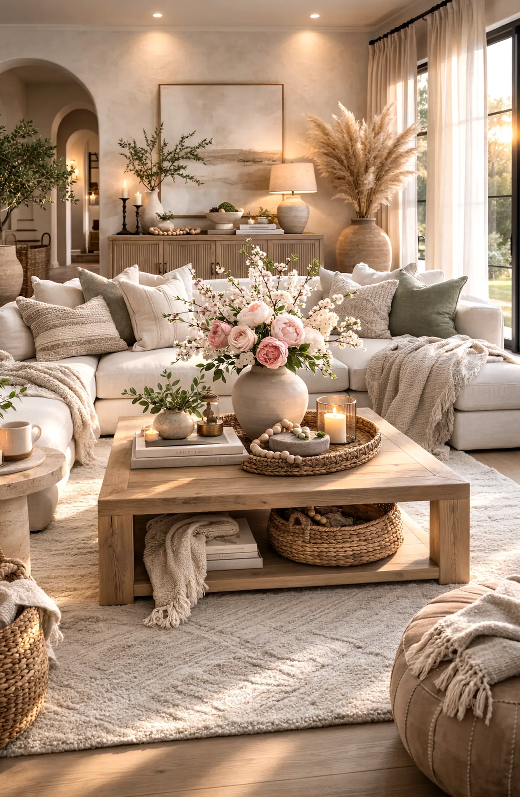 Textured sunlit room brings ease to the design, creating a mood that feels warm without clutter.