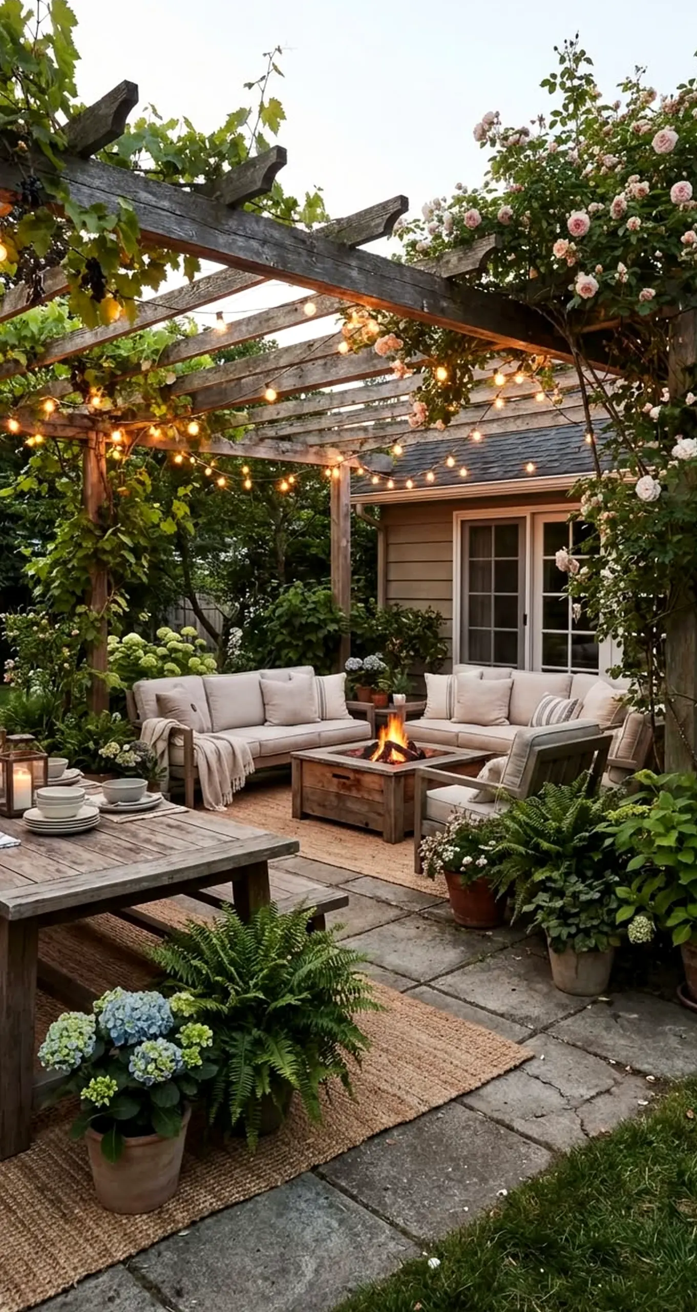Relaxed porch bench supports the composition through rhythm, leaving the space feeling easy to enjoy.