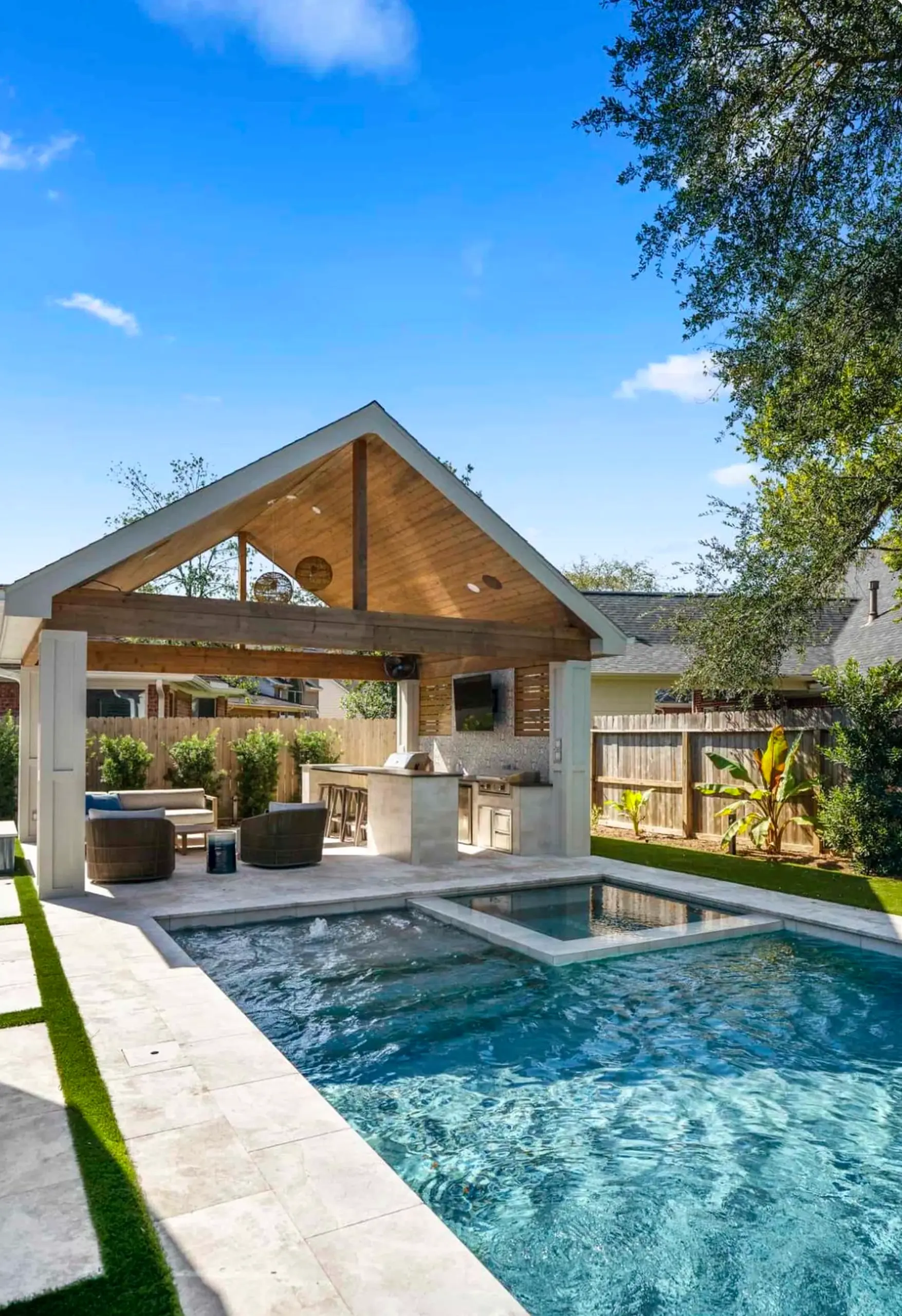 Warm stair landing brings a useful note of charm, making the garden edge feel quietly finished.