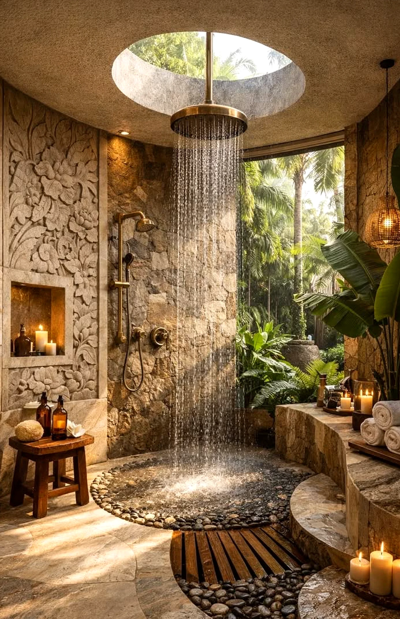 Calm stone path frames the setting with clarity, making the scene feel fresh and intentional.